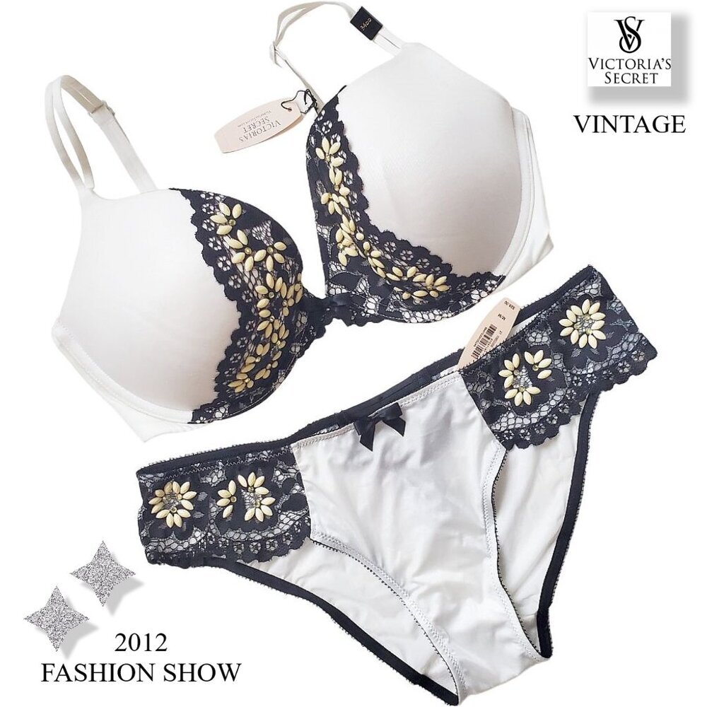 VICTORIA'S SECRET 2012 VINTAGE Very Sexy Embellished Bra Bikini Panty Set 34DD M